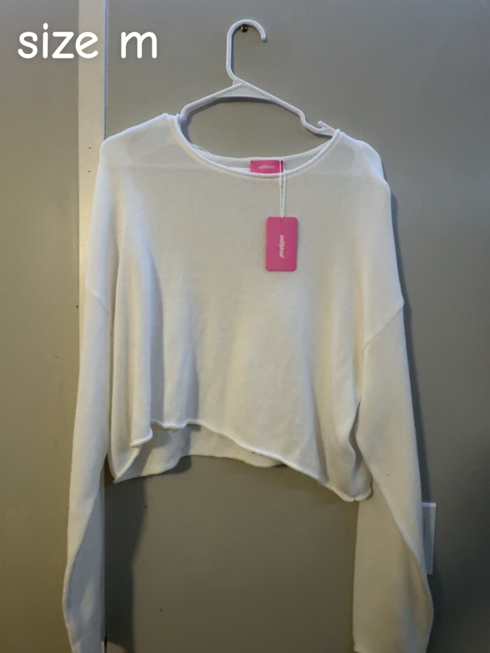 Edikted White Cropped Long-Sleeve Sweatshirt